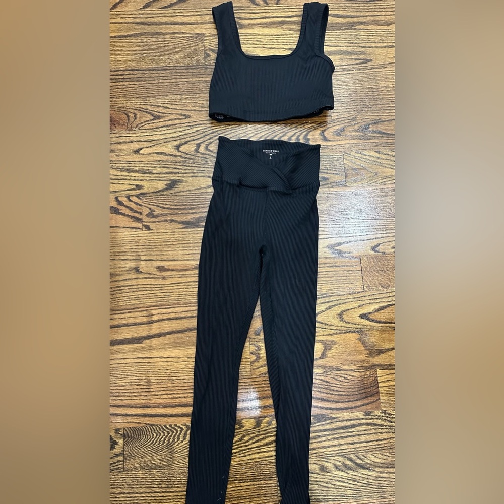 Year of Ours Ribbed Workout Set in Black, Bra Size M and Leggings Size S